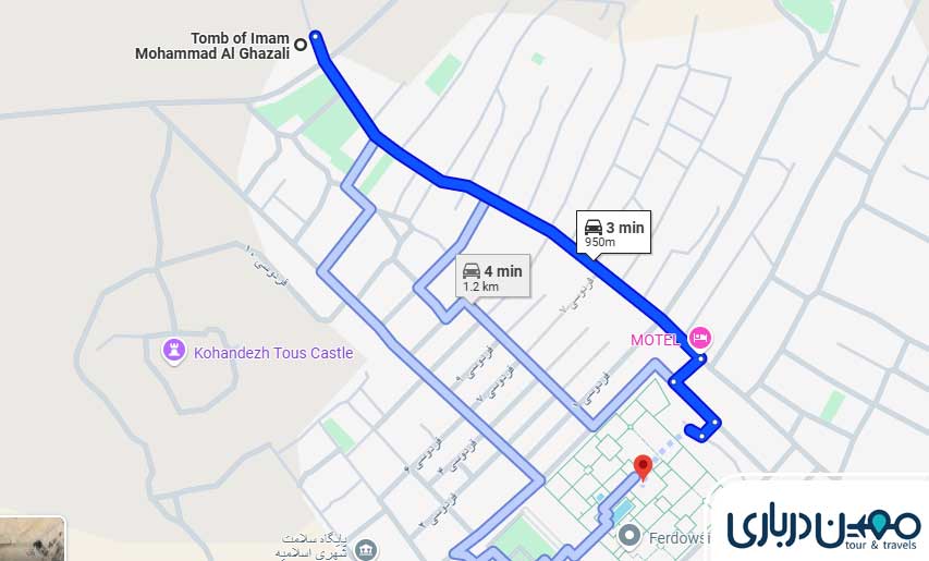  فاصله آرامگاه فردوسی پارک کوهسنگی