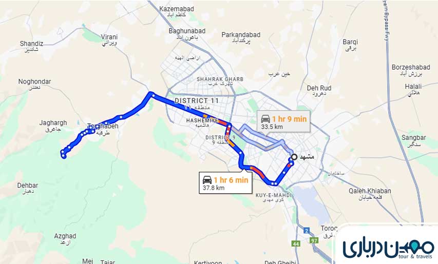 فاصله-دشت-ارغوان-تا-مشهد