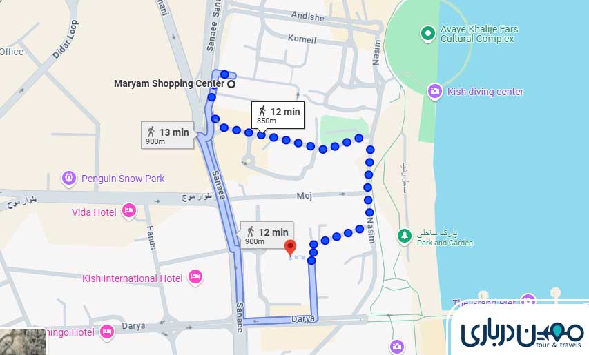 فاصله بازار ونوس تا بازار مریم