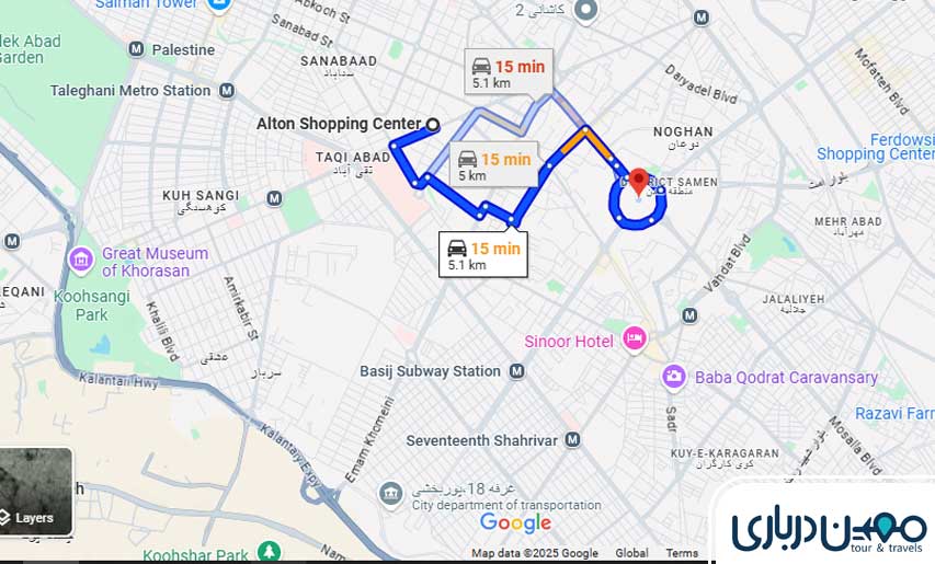 Distance between the Holy Shrine and Alton Tower