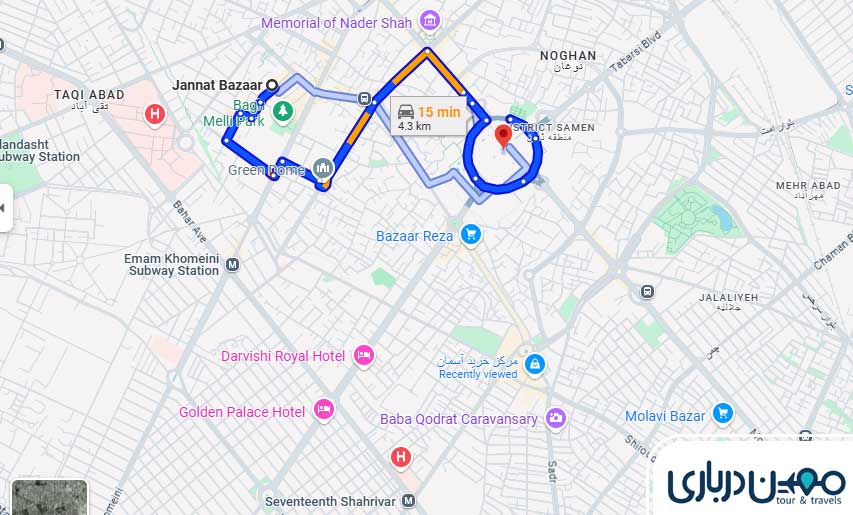 فاصله حرم مطهر تا بازار جنت