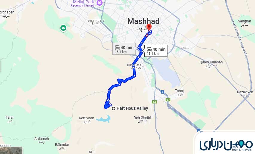 فاصله حرم مطهر تا دره هفت حوض