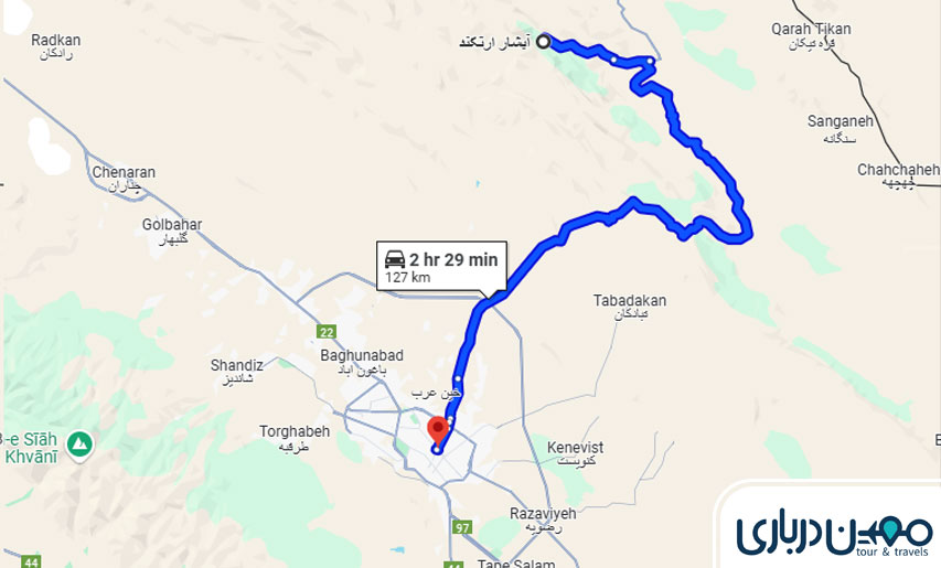 فاصله مشهد تا آبشار ارتکند