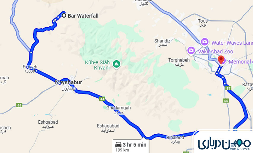 فاصله مشهد تا آبشار بار مشهد