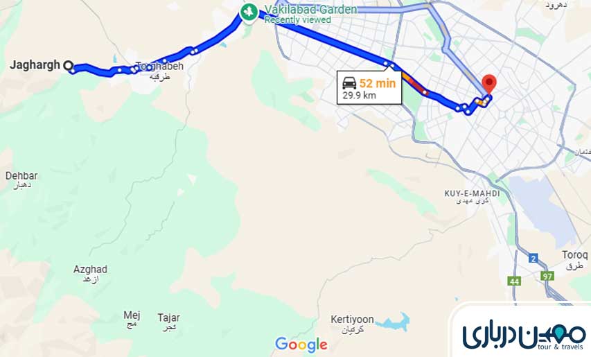 فاصله مشهد تا جاغرق