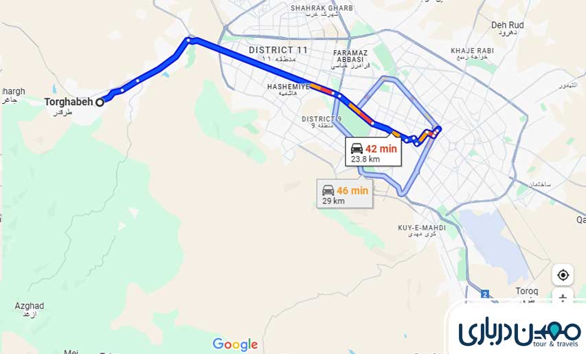 فاصله مشهد تا طرقبه 