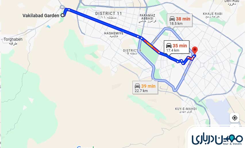 فاصله مشهد تا جنگل وکیل آباد